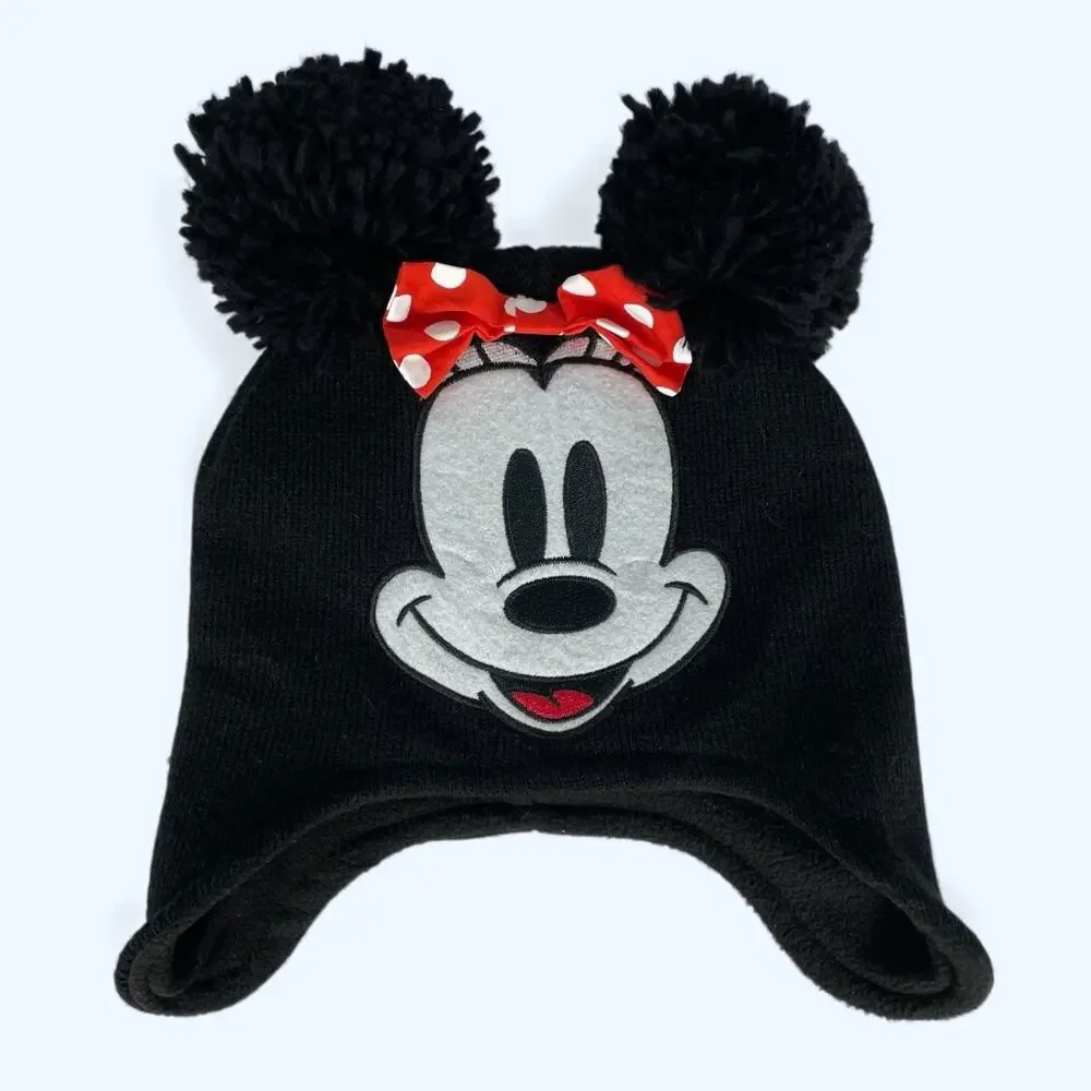 Disney Minnie Mouse Winter Knit Cap Beanie with 3D Ears and Bow Kids Women's